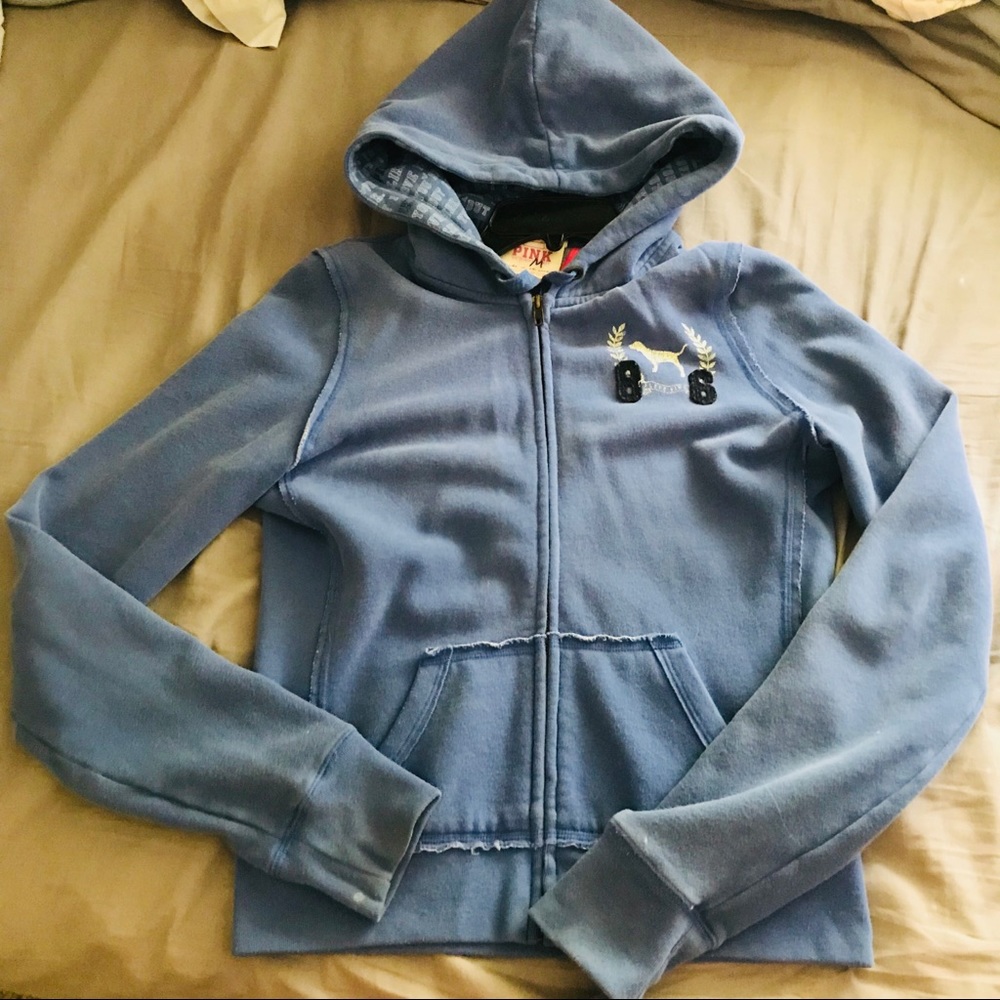 Blue Victoria’s Secret zip-up hoodie